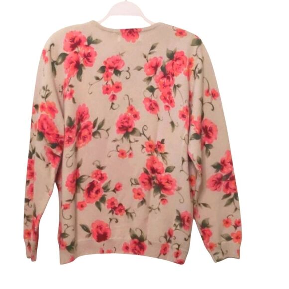 Grandmacore Floral Sweater with Tiny Sparkly Beading Tan and Pink M - Picture 2 of 9